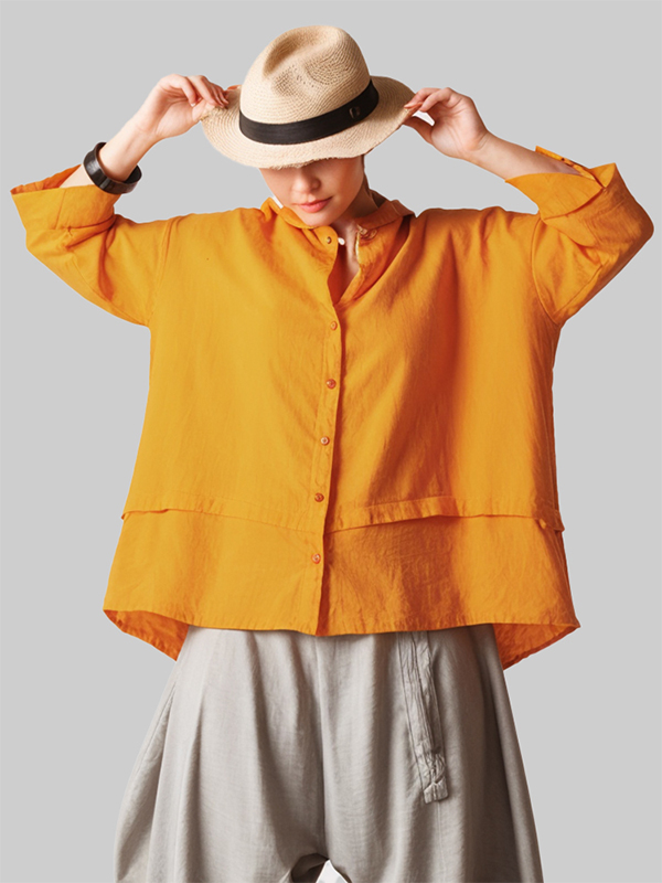 Loose Long Sleeve Single Buttons Blouses