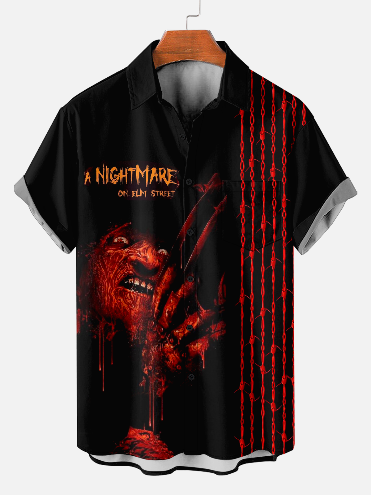 Men's Comfortable Horror Movie Character Chain Print Shirt PLUSCLOTHESMAN