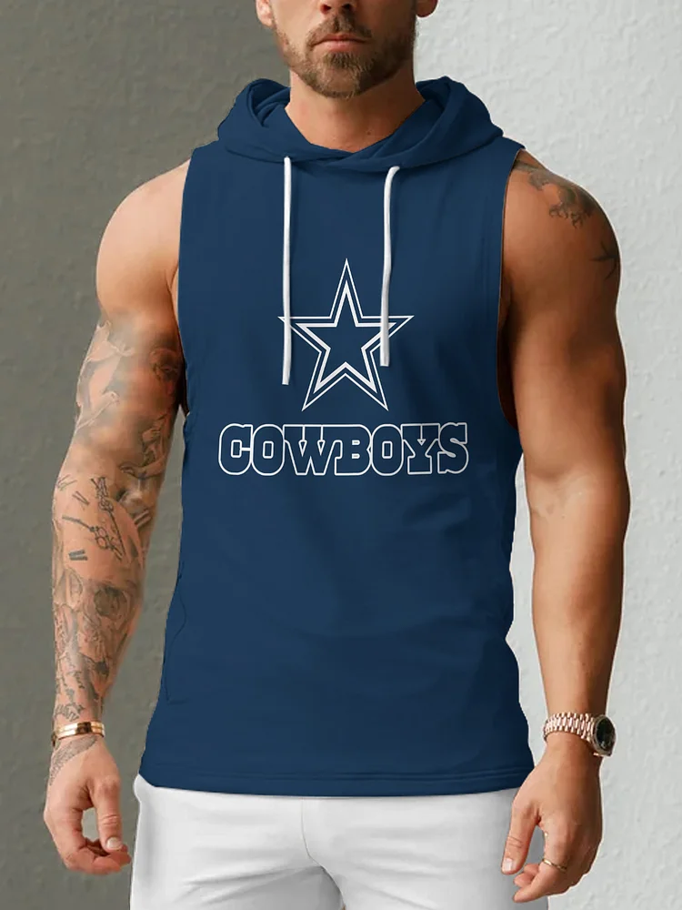 Dallas Cowboys Men's  Casual Comfy Sleeveless Hooded Tank Top