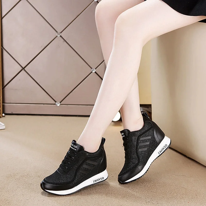 Women's Summer Sports Shoes White Tennis Female Wedge Casual Sneakers Women Platform Fashionable Leather Vulcanized Shoe Running