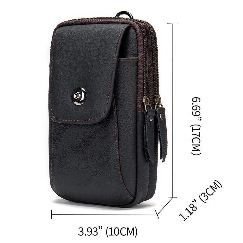 Grain Textured Style Genuine Leather Multiple Compartment Card Slot Magnetic Closure Belt Bag