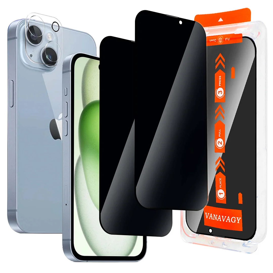 VANAVAGY  Privacy Glass Screen Protector for iPhone 15 plus
