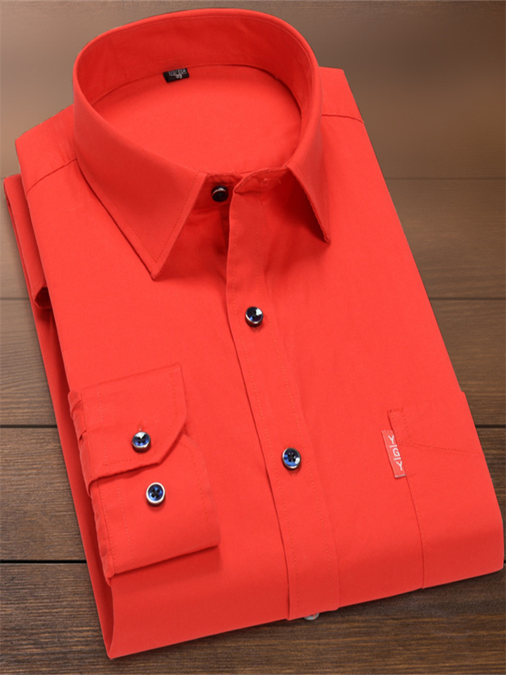 Shirt Men's Long-sleeved Cotton Loose Business Casual Men's Shirt Plaid Solid Color Cotton Blouse Men Business