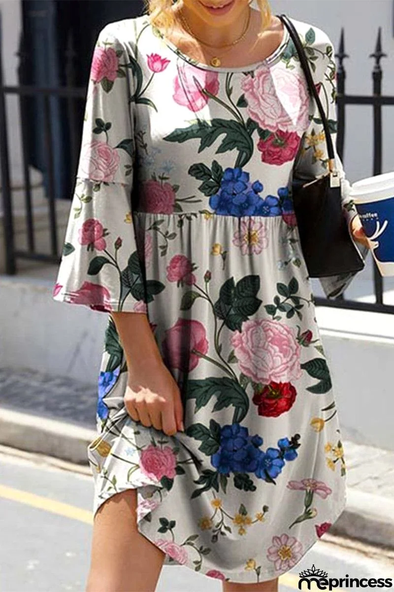 Elegant Not Positioning Printed Fold O Neck A Line Dresses