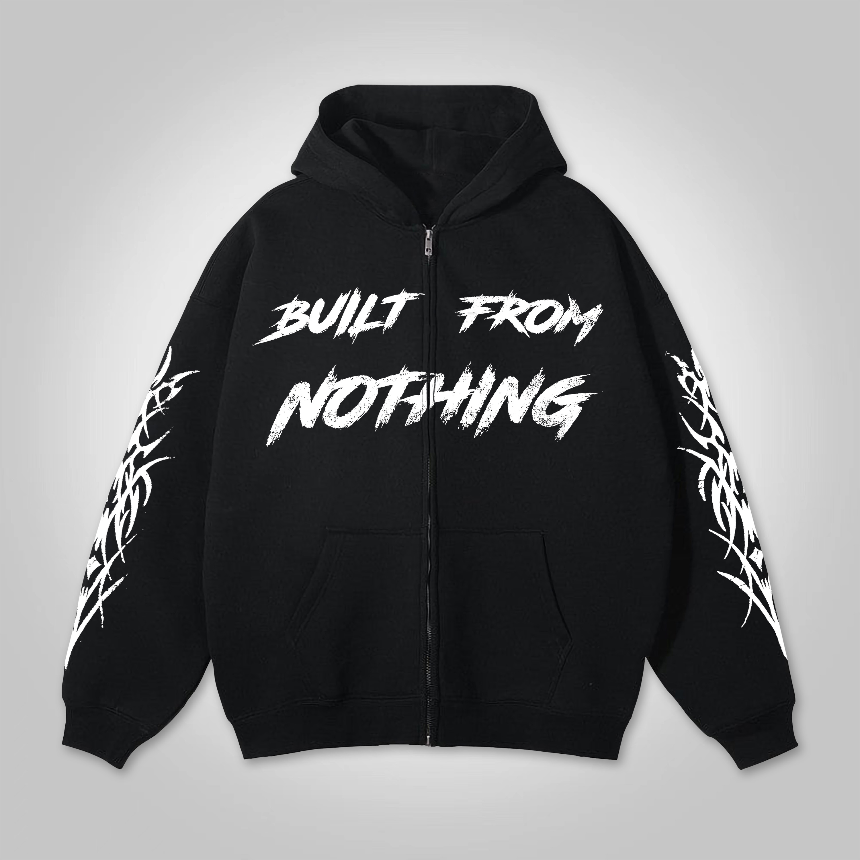 Sopula Built From Nothing Print Graphic Loose Velvet Pocket Zip Hoodie - SOPULA