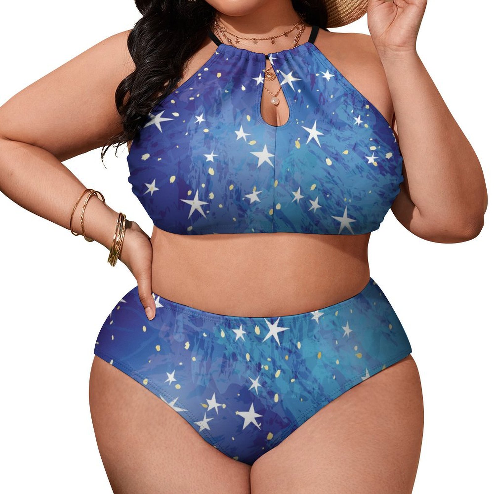 Women's Starry Sky High Waisted Two-Piece Plus Size Bikini Swimsuits Sets