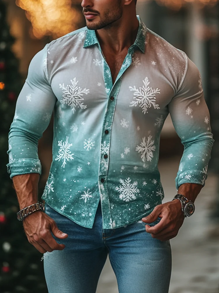Men's Gradient Snowflake Long Sleeve Shirt