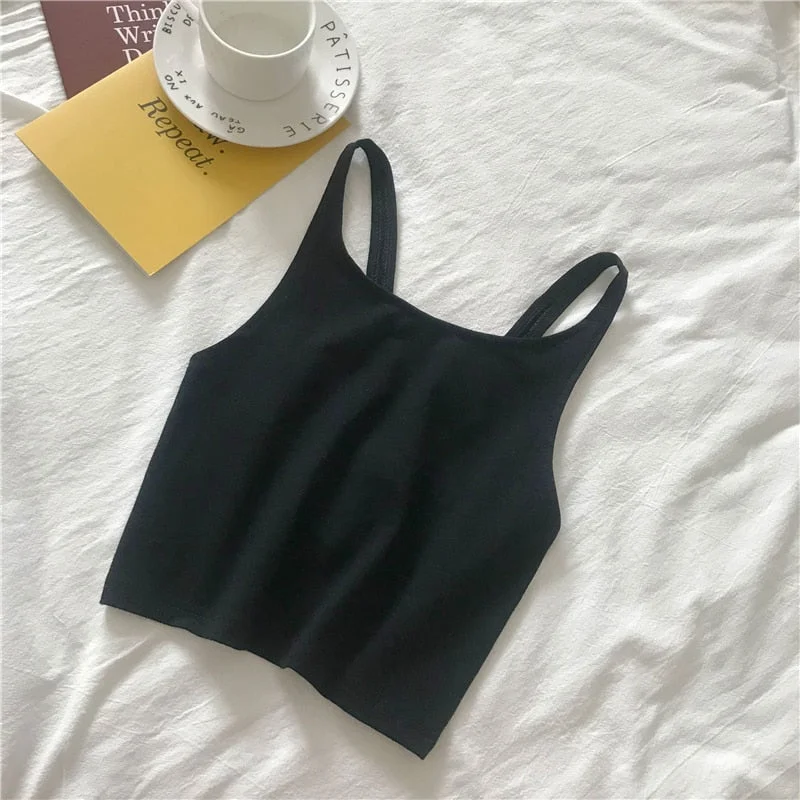 Camisoles Women Solid Simple Backless Leisure Womens Korean Style Tanks Tops Slim Crop Top Basic Sexy All-match Bodycon Ulzzang