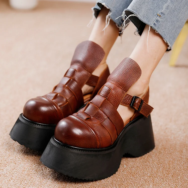 Cowhide Woven Thick Bottom Sandals