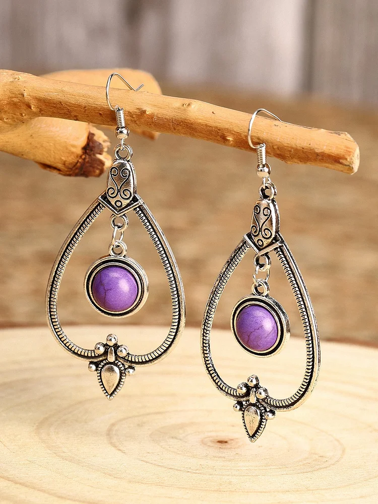 Ethnic Vintage Court Purple Gemstone Earrings