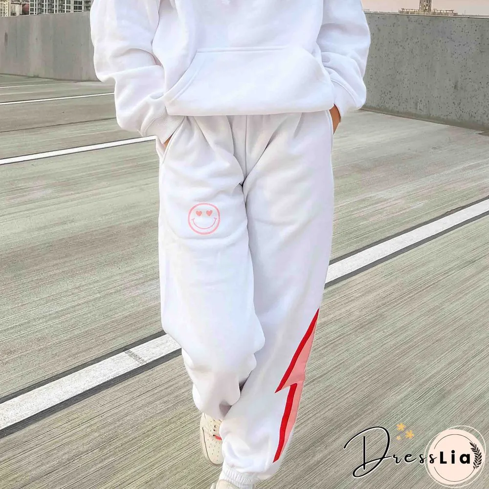 Lightning Smiley Print Women's Casual Sweatpants