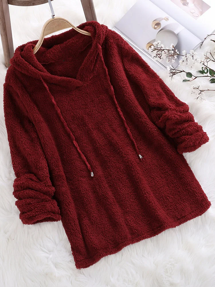 Uveng Uveng Autumn And Winter Explosion Of Solid Color Long-Sleeved Hat Hair Double-Sided Plush Pyjamas Female
