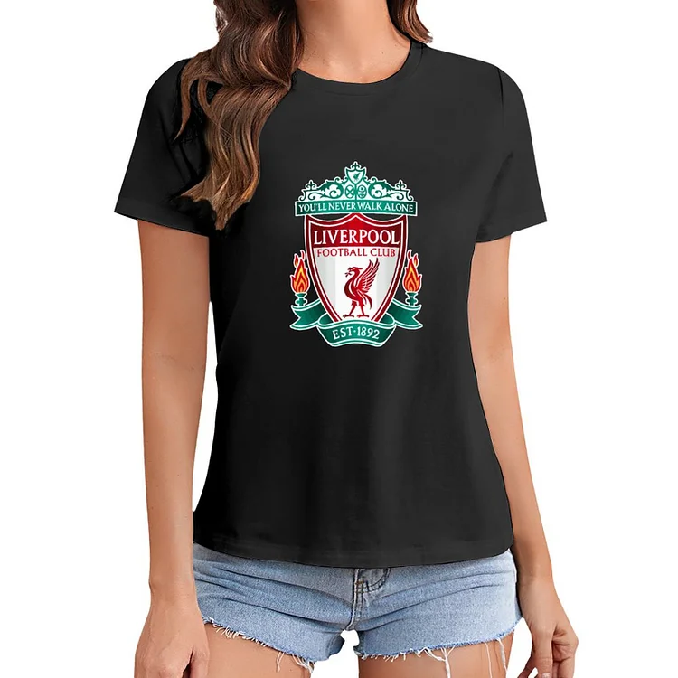 FC Liverpool White Letters T-Shirt À Col Rond À Manches Courtes Gildan Pour Femme