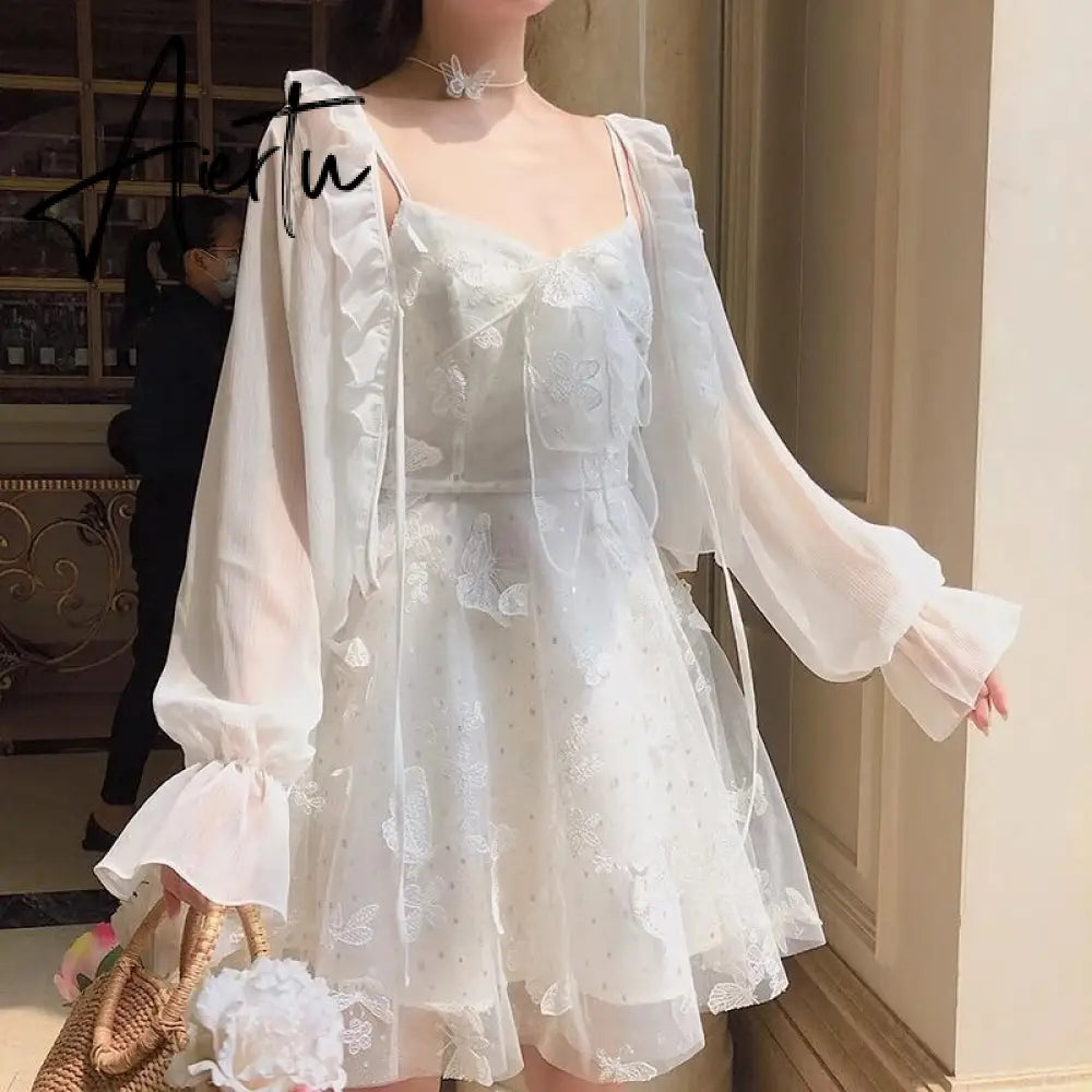 French Fairy Dress Women Elegant Sleeveless Chiffon Mini Dress Casual Floral Print Korean Kawaii Summer Dress Women Aiertu