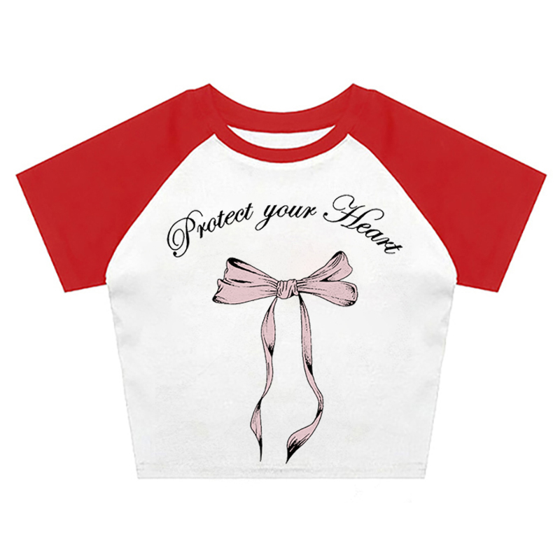 Gemuaddict fall outfits y2k Crop Tops Cute Cartoon Bow Print T-Shirt Y2k Punk Summer Casual Preppy Style Vintage Women Streetwear Sexy Y2k Grunge Fairy Tees
