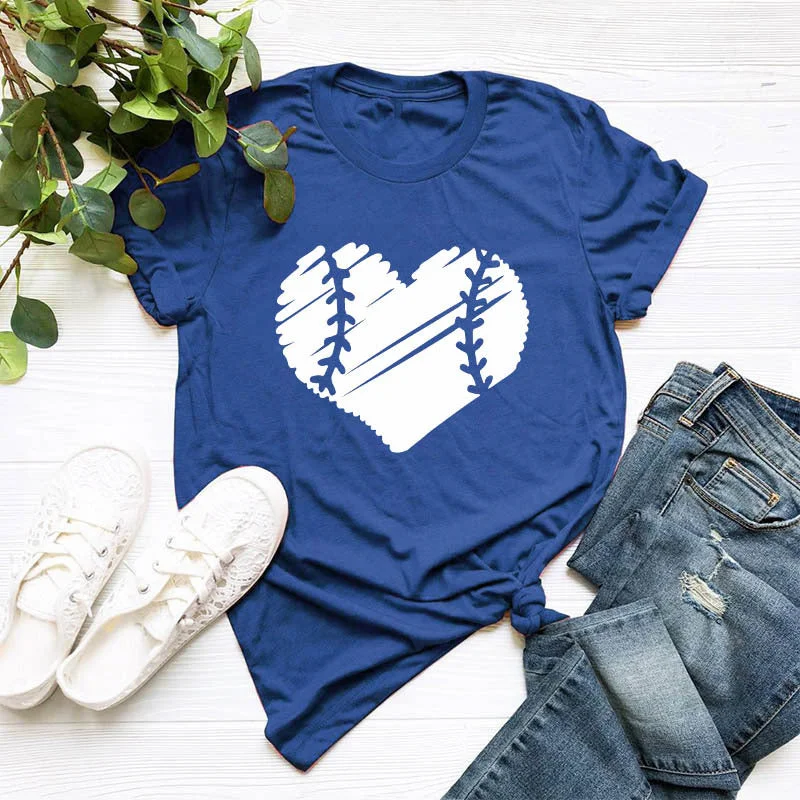 Heart-shaped Floral Round Neck Short Sleeves T-shirt