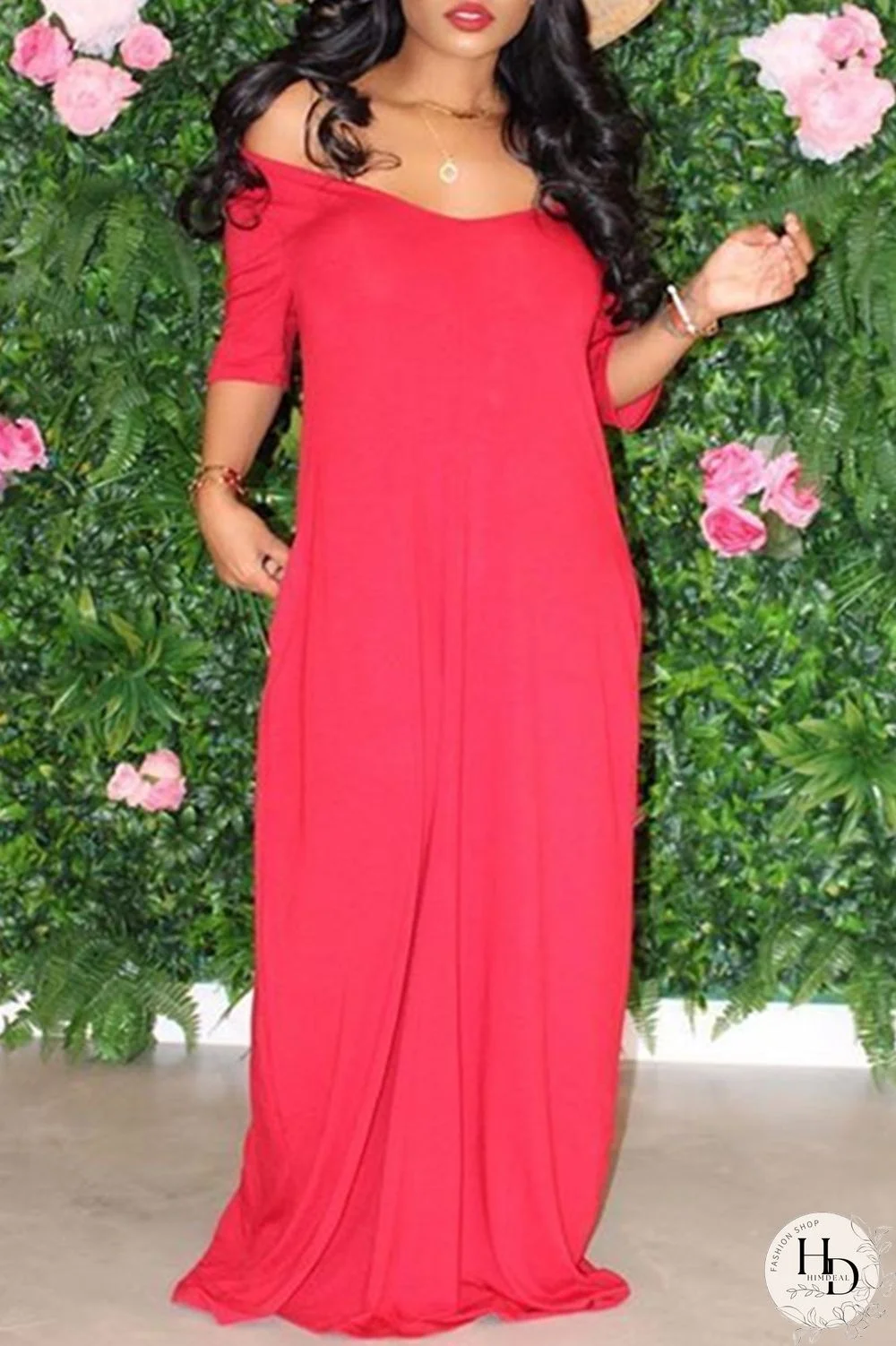 Yellow Fashion Casual Solid Basic V Neck Short Sleeve Dress