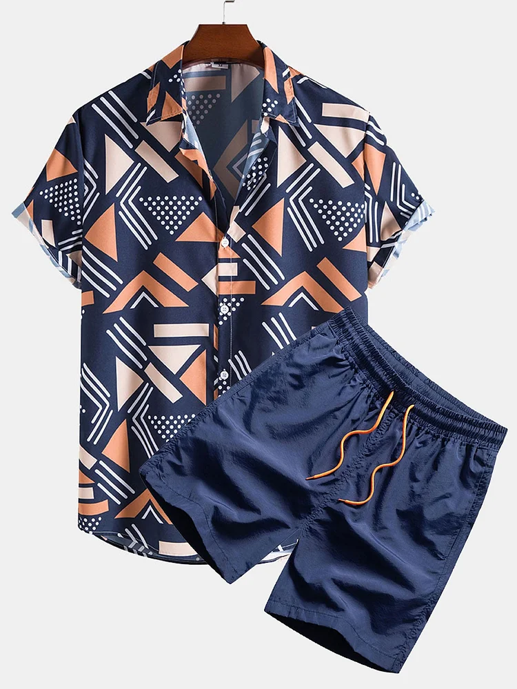 Geometric Print Shirt & Swim Shorts