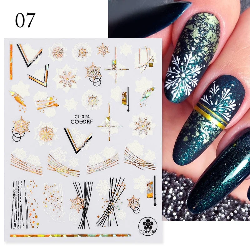 Winter Xmas 3D Nail Sticker Christmas Elk Santa Snowflake Rabbit Cartoon Slider Design Polish Nails Decals Nail Art DIY Decor-Nail Inspo