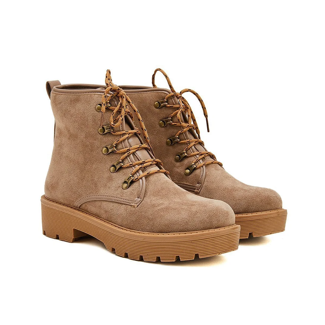 Women Trendy Suede Lace-Up Snow Boots