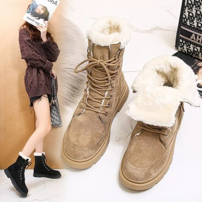 2021 winter new Martin boots female British style student Korean warm cotton shoes short tube plus velvet snow boots fur boots