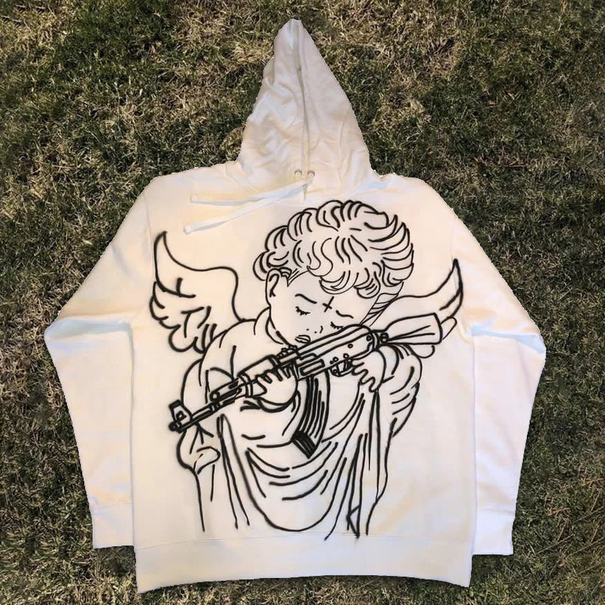 Fashion Angel Print Long Sleeve Hoodie