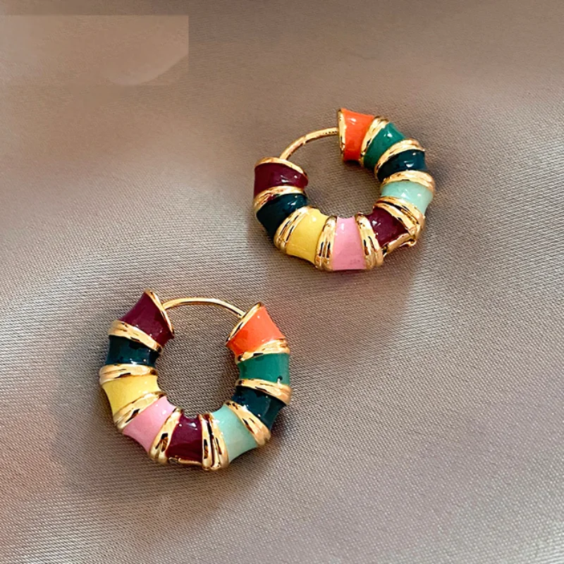 18K Gold Plating Oil Drip Circle Earrings