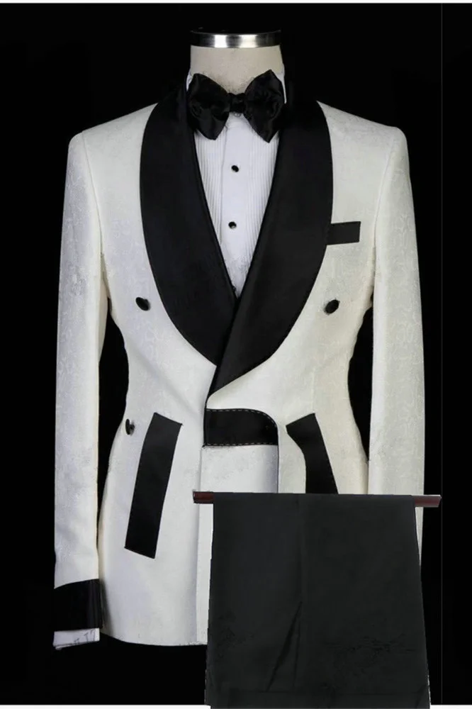 Miabel Fashion White Jacquard Shawl Lapel Men Suits for Wedding