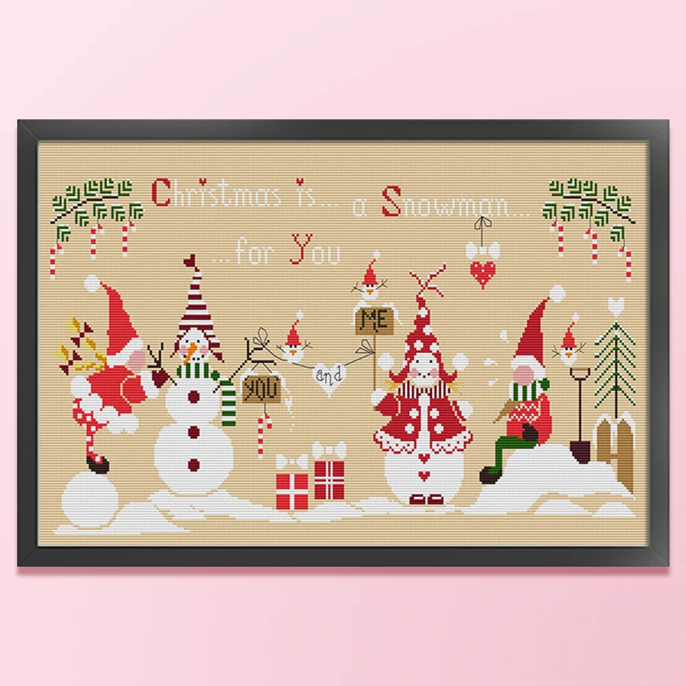 DIY Stamped Cross Stitch 14CT Full Embroidery 57*36cm - Christmas Snowman