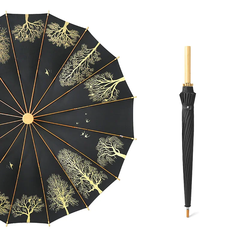 Vintage Long Handle Wooden Handle Umbrella