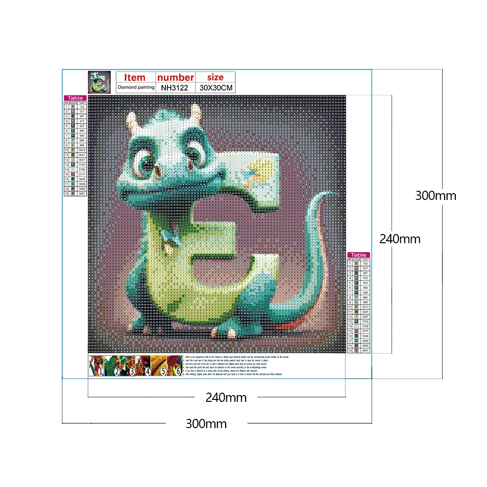 Diamond Painting - Full Round Drill - Dinosaur Letter E(30*30cm)