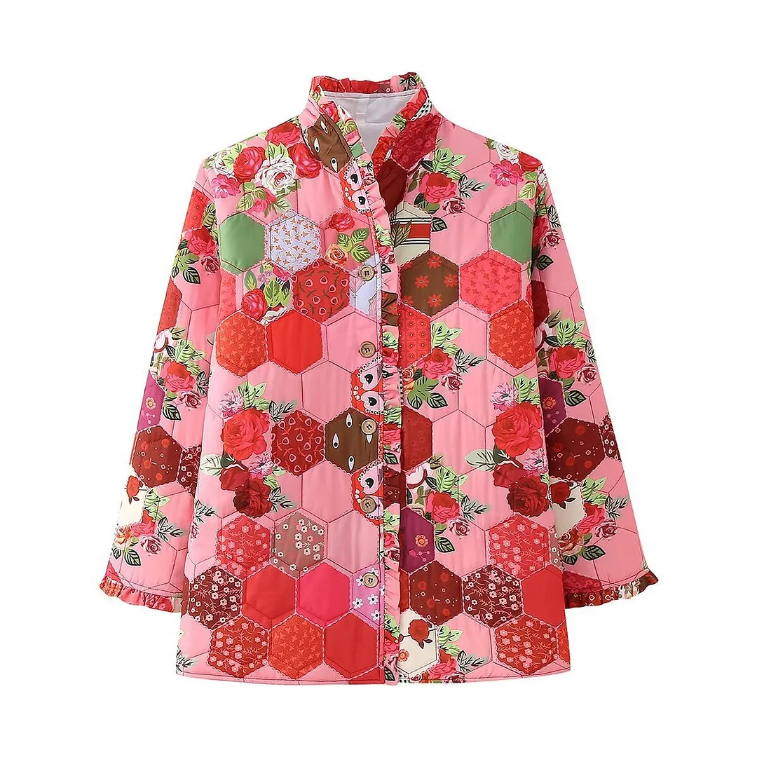 Toloer Autumn 2024 New Women's Standing Collar Diamond Grid Print Fashion Casual Cotton Coat Female D16424-Outfit Ideas