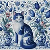 (Counted/Stamped)Blue White Porcelain Cat-11CT Cross Stitch 50*50cm