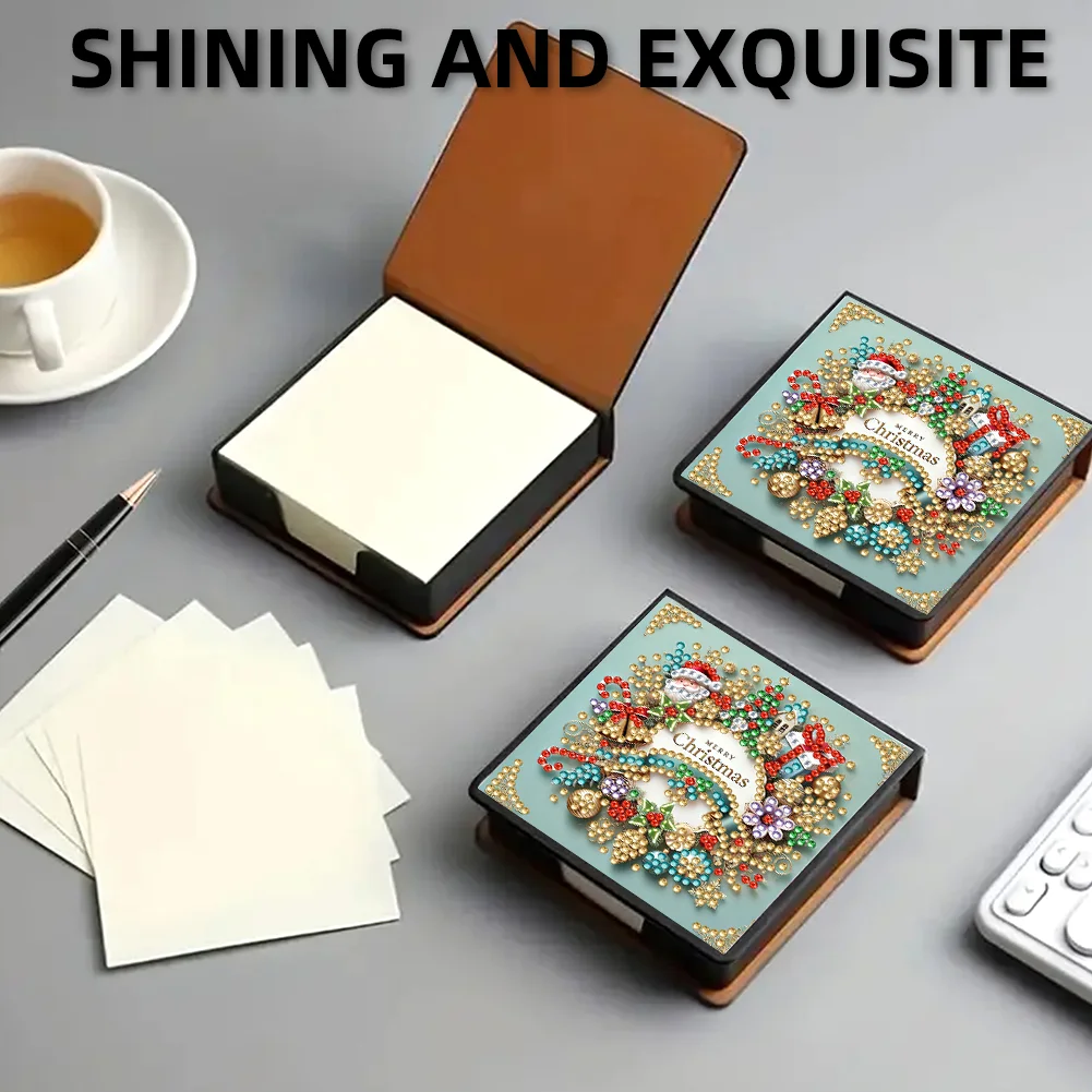 5D DIY PU Wreath Diamond Painting Notecard Box Gem Art Sticky Note Holder
