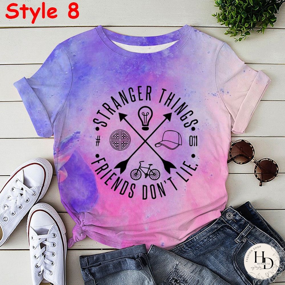 New Styles Stranger Things Tie-Dye Shirt Unisex Fashion Short Sleeve Summer Casual