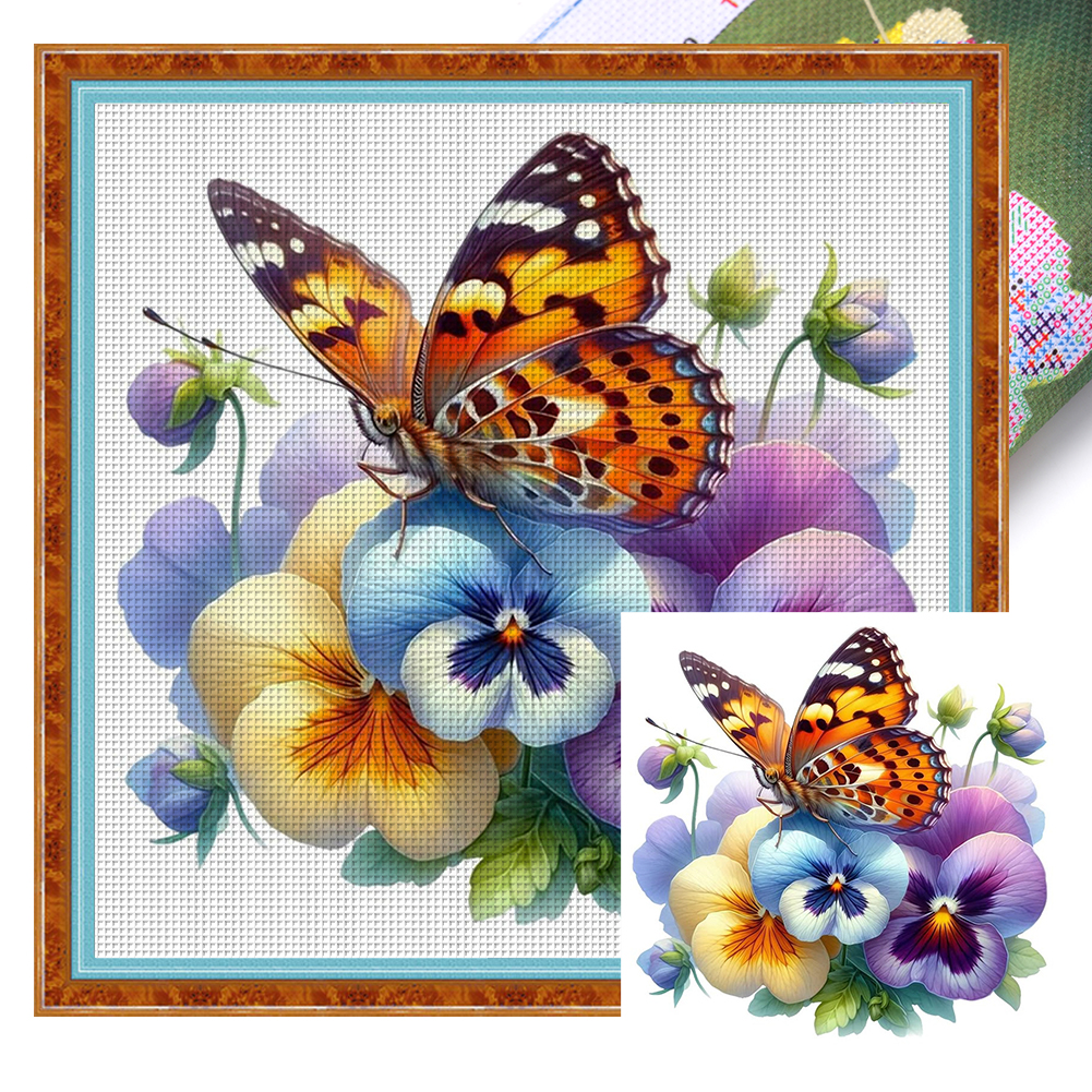 Pansy Butterflies Full 11CT Pre-stamped Canvas(40*40cm) Cross Stitch