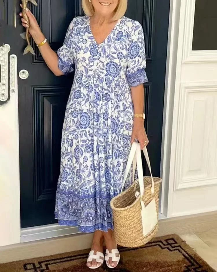 Women's V Neck Floral Dress
