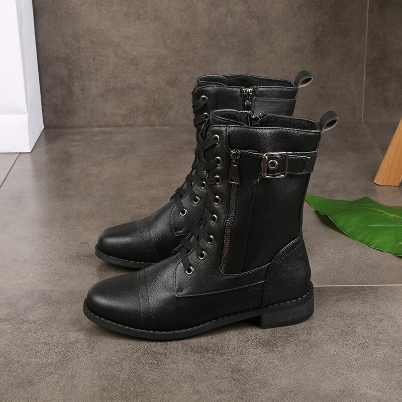 Breakj Low Heel Casual Long Women's Boots Fashion Versatile Zipper Round Toe Winter Shoes Motorcycle Boots 2022 New Ankle