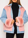 Fashion Contrast Color Buttoned Lambskin Warmth Jacket