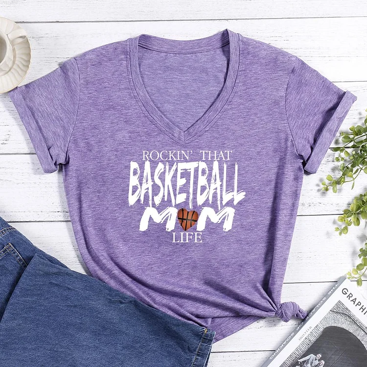 Basketball Mom Life V-neck T Shirt-Annaletters