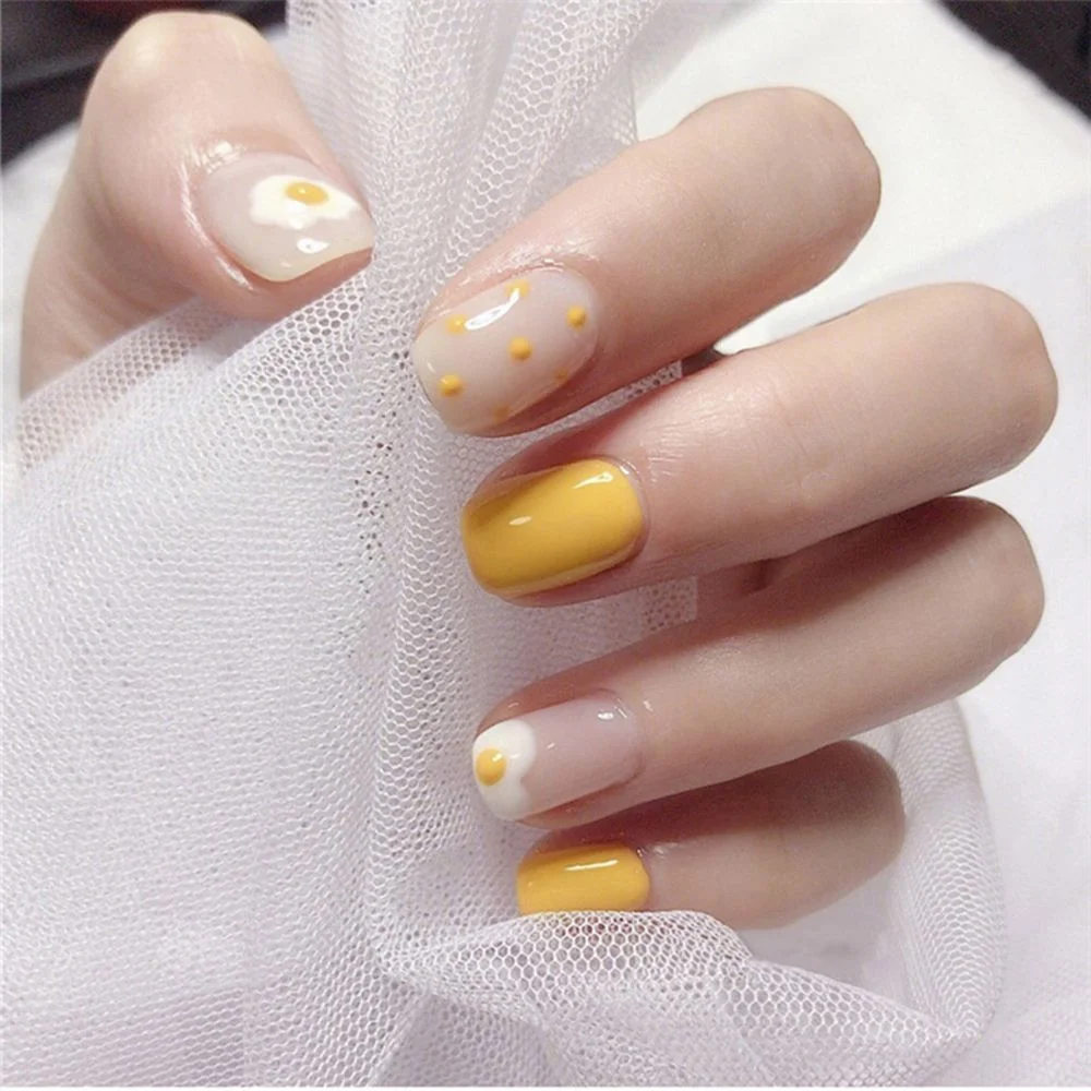 Spring Summer Colorful Graffiti Women False nails with jelly glue finished fake nails waterproof removable press on nail patches-Nail Inspo