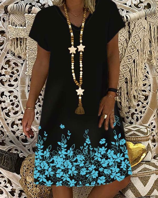 V-Neck Casual Short Sleeve Print Dress
