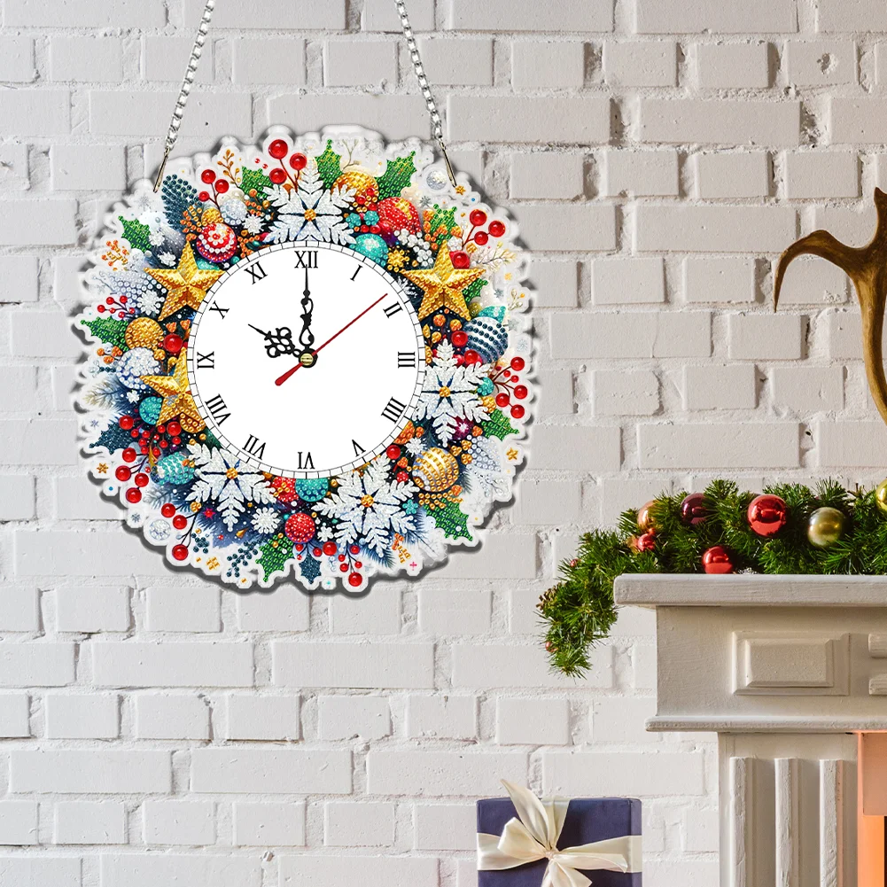 2D Flat DIY Christmas Snowflake Acrylic Diamond Painting Clock Pendant Decor