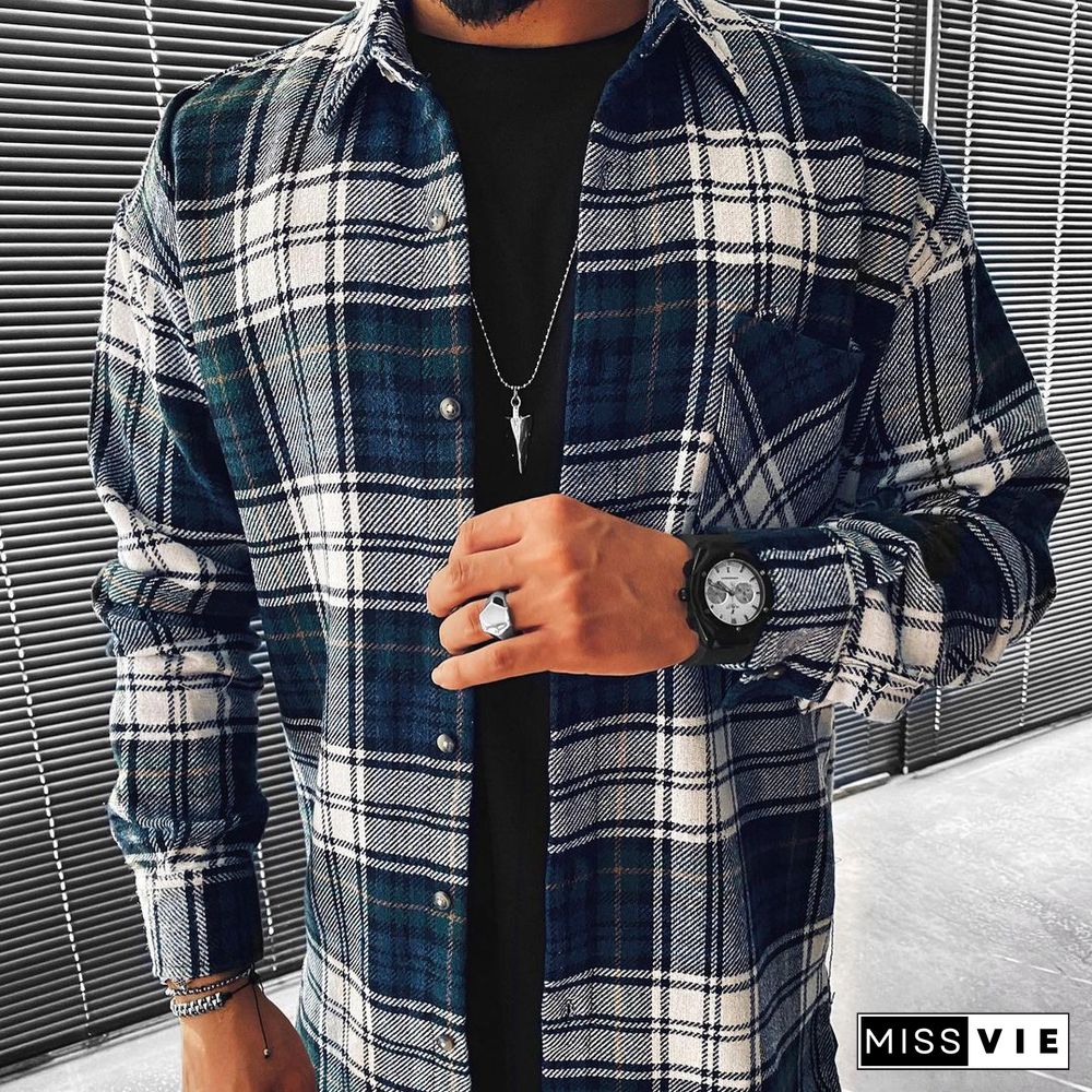 Casual Fashion Plaid Texture Long Sleeve Jacket