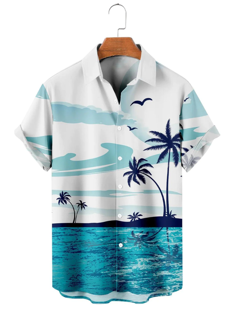 BrosWear Casual Hawaiian Palm Print Men's Shirts