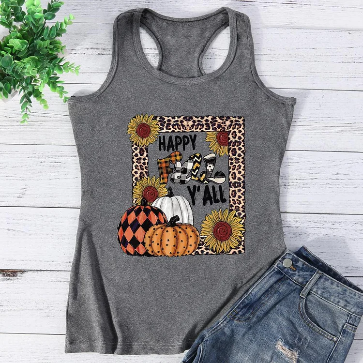 Happy Fall Y'all Leopard Pumpkin Flower Vest Top-Annaletters