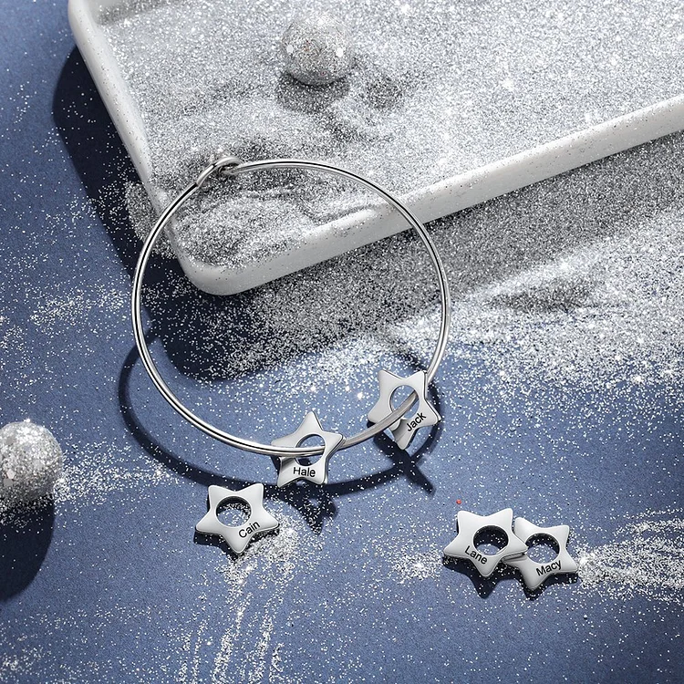 Pulsera personalizada con número y amuletos estrellados 1-5 nombres