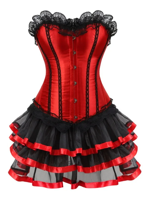 Gothic Dark Lace-up Tiered Sleeveless Strapless V Neck Mini Dress