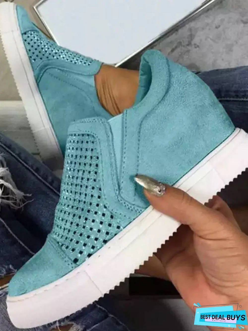 Lightweight Comfort Rhinestone Wedges Footwear