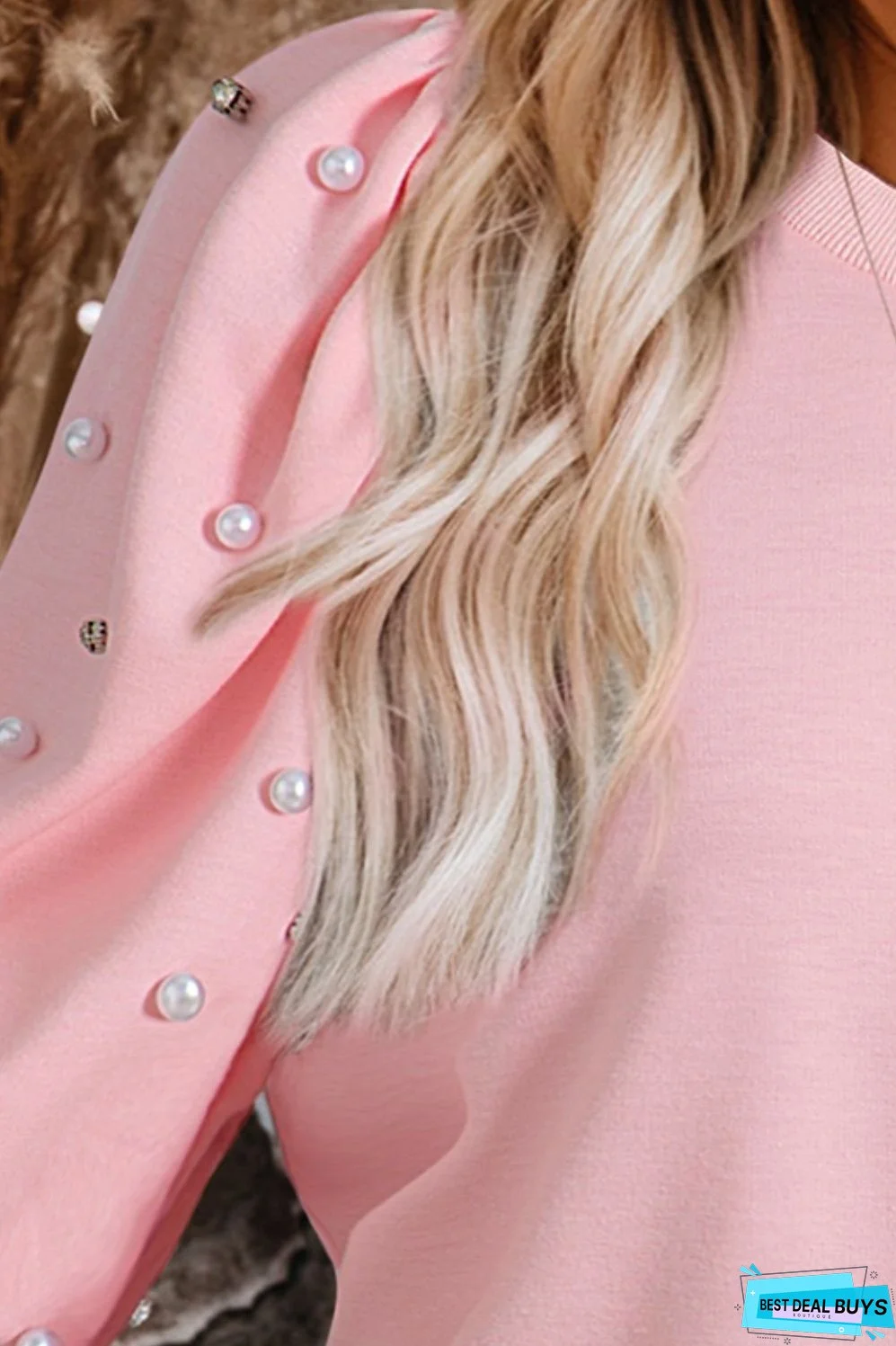 Pearl Detail Round Neck Half Sleeve Blouse